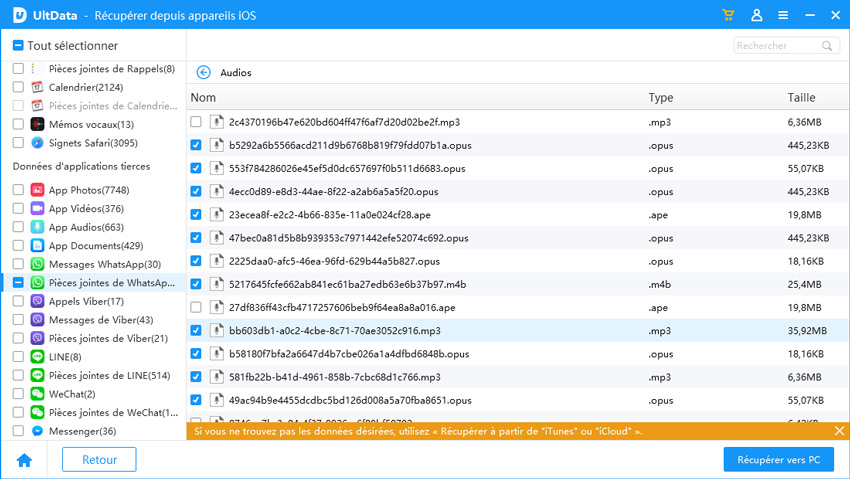 enregistrer sélectionnement audio whatsapp sur iPhone - ultdata for ios
